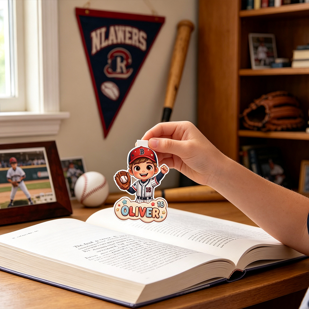 Personalized Baseball Magnetic Bookmark Clip Custom Photo Name and Number Back to School Gift for Bookworms Baseball Lovers