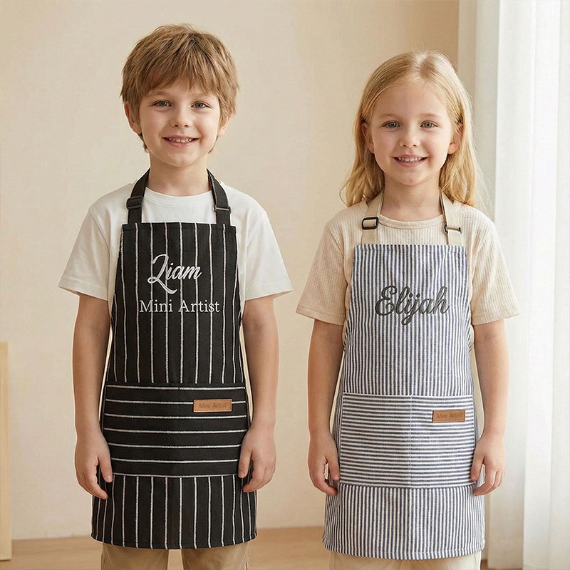 Personalized Embroidered Apron Set Custom Family Baking Gift Mom and Kids Cooking Apron with Name Housewarming Gift