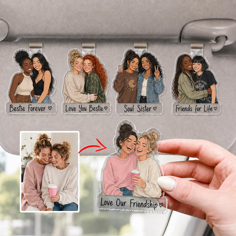 Personalized Bestie Photo Car Visor Clip Custom Clip De Visière De Voiture Bestie Personnalisé Accessoire De Voiture Photo Personnalisé Pour Ami Breloque Amitié BFF