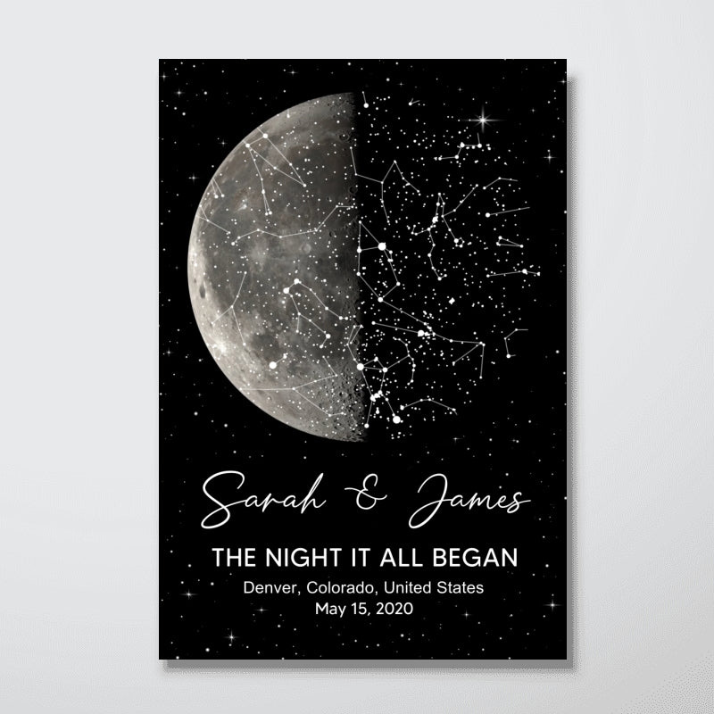 Personalized The Night It All Began Custom Moon Phase & Star Map Poster with Name Gift For Couple
