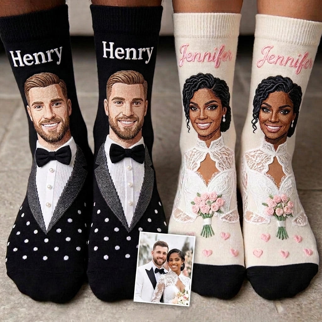 Personalized Face Photo Socks Wedding Groom and Bride Socks for Newlyweds Wedding Gift for Her 