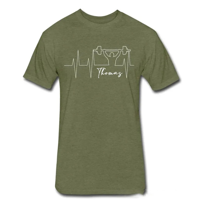 Personalized Heartbeat Couple Classic T-Shirt with Name Weightlifting Gift Bodybuilding Powerlifting for Gym Lover