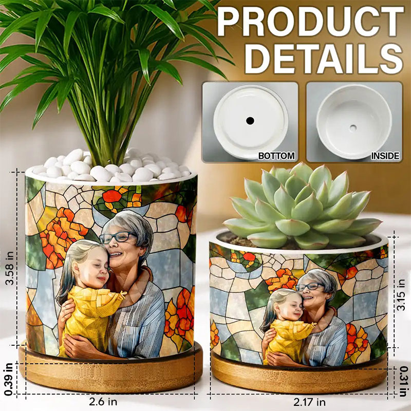 Personalized Photo Stained Glass Portrait Mom Grandma Parents Family Custom Ceramic Plant Pot