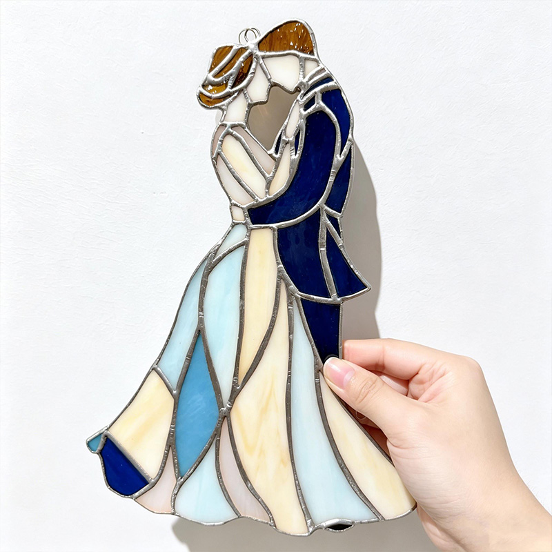 Personalized Couples Portrait Sun Catcher Anniversary Stained Glass Wedding Gift Valentine Gift For Boyfriend Couples