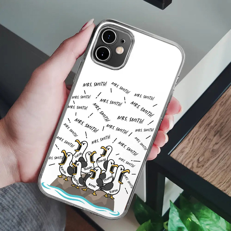Personalized Funny Screaming Seagull Phone Case for Dad Custom Clear Phone Case with 1-10 Kids Names for Dad Birthday Gift 