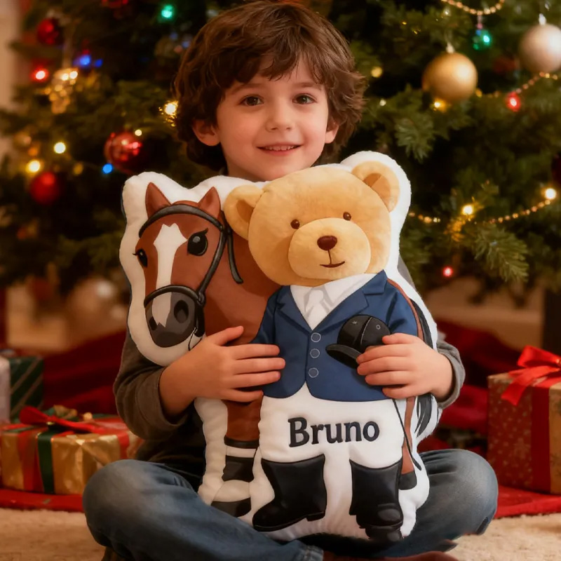 Personalized Equestrian Teddy Bear Pillow Graphic 3D Print for Riding Enthusiasts Horse Lovers Rider Racing Soft and Funny Home Decor