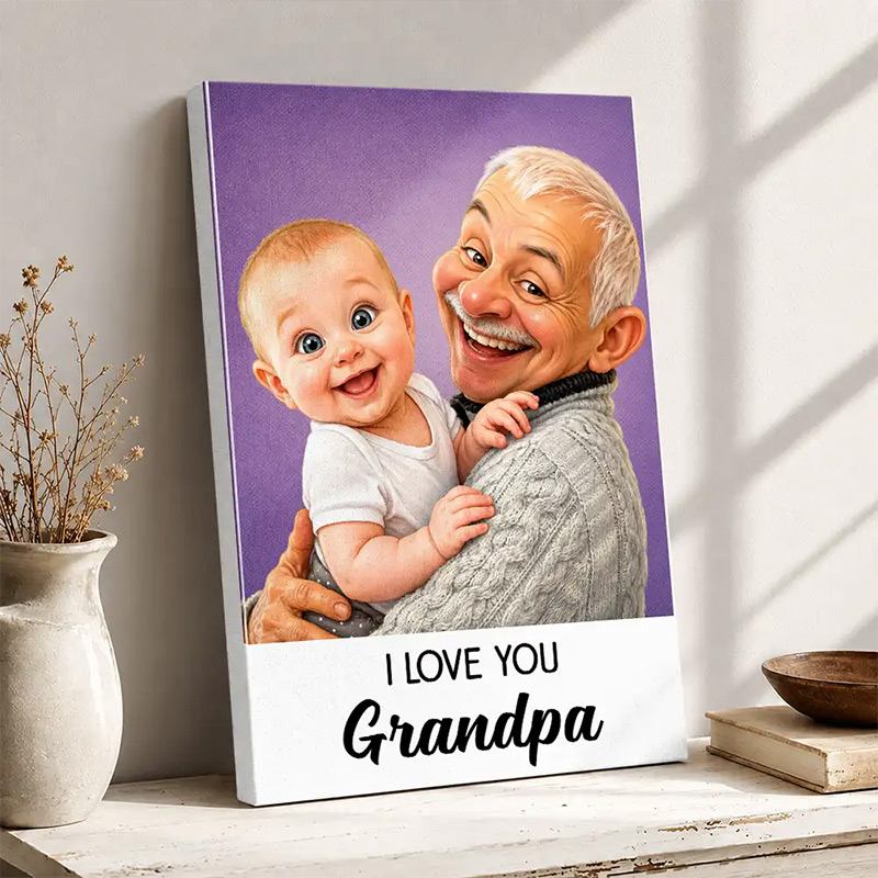 Personalized Photo Caricature I Love You Daddy Custom Poster for Dad Grandpa Family Birthday Gift