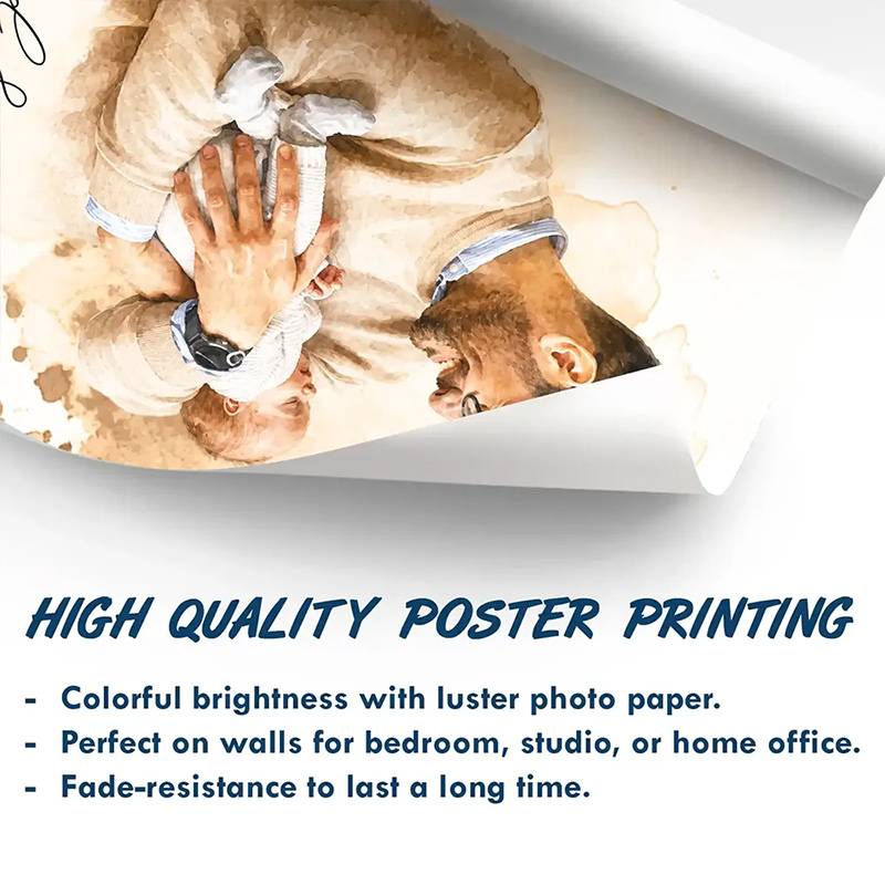 Personalized Photo Realistic Watercolor Art I Love You Dad Grandpa Custom Poster for Dad Grandpa Family Gift