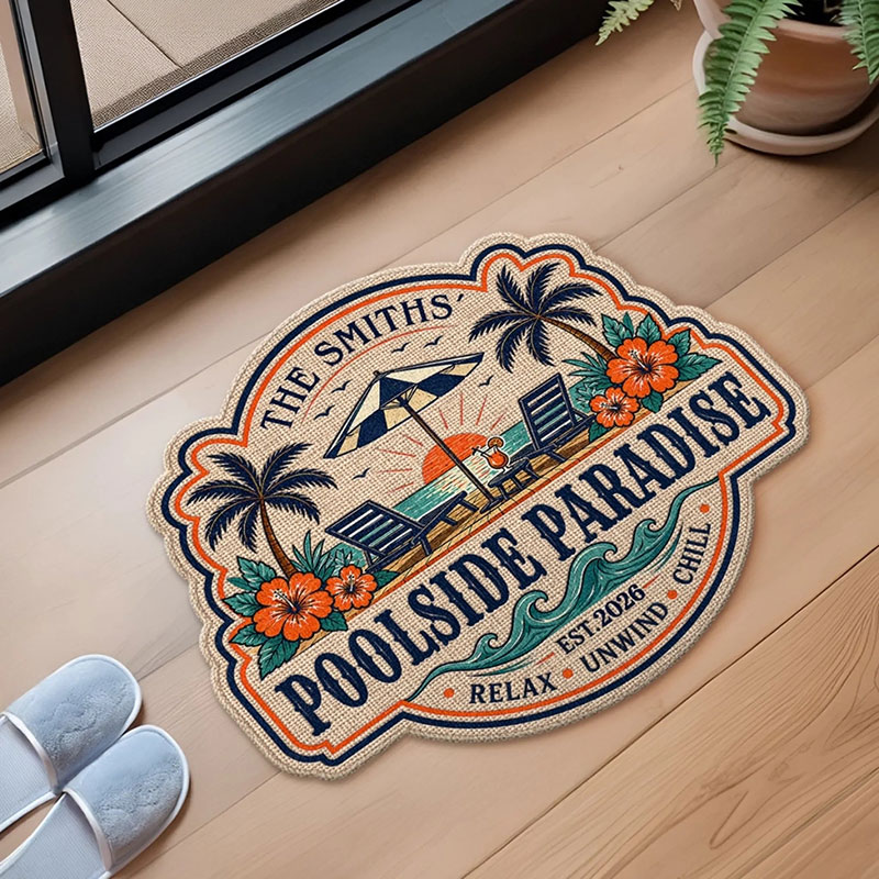 Personalized Poolside Shaped Doormat Cuatom Family Summer Vacation And Travel Gifts For Mom Dad Brother Sister Making Summer Memories