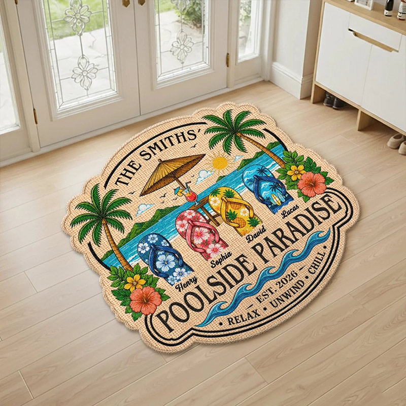 Personalized Poolside Shaped Doormat Cuatom Family Summer Vacation And Travel Gifts For Mom Dad Brother Sister  Endless Summer