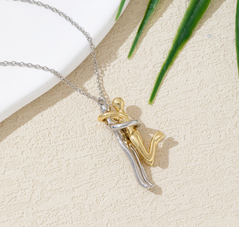 Personalized Personalized Hugging Couple Figure Pendant Necklace Minimalist Abstract Human Shape Jewelry Gift For Lovers Anniversary Valentine Daily Wear Anniversary Gift for Her