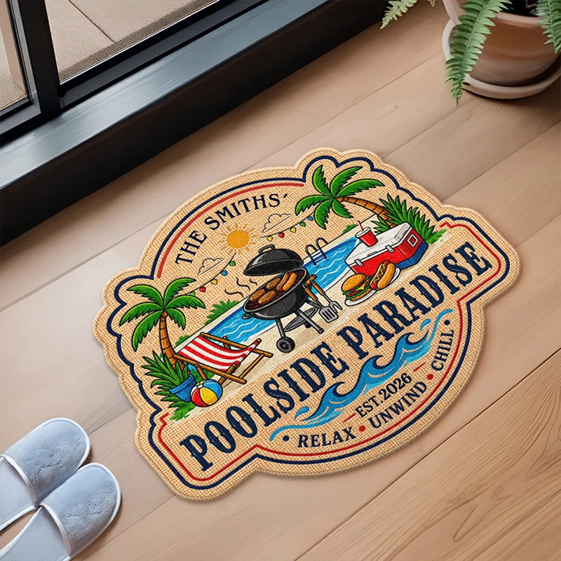 Personalized Poolside Shaped Doormat Cuatom Family Summer Vacation And Travel Gifts For Mom Dad Brother Sister Life By The Pool