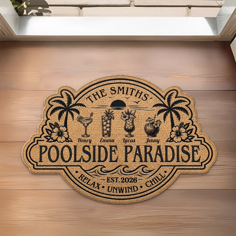 Personalized Poolside Shaped Doormat Cuatom Family Summer Vacation And Travel Gifts For Mom Dad Brother Sister Our Summer Oasis
