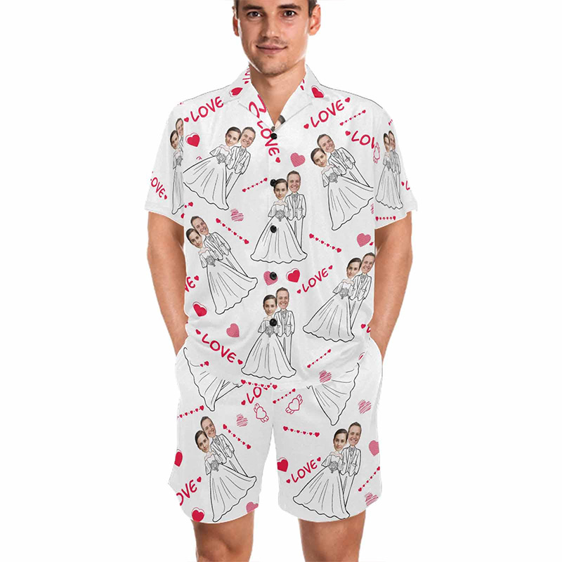 Personalized Wedding Face Pajama Set Personalized Couple Matching Pajamas Funny Bride Groom Sleepwear Newlywed Gift