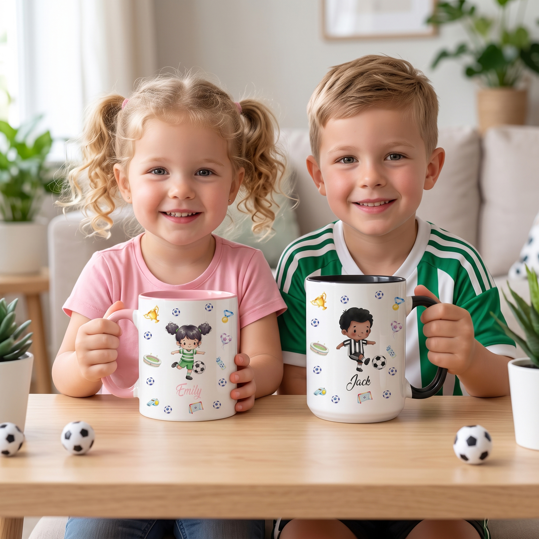 Personalized Cartoon Soccer Character 11 oz and 15oz Ceramic Mug with Name and Initial Back to School Birthday Gift for Kid Soccer Player