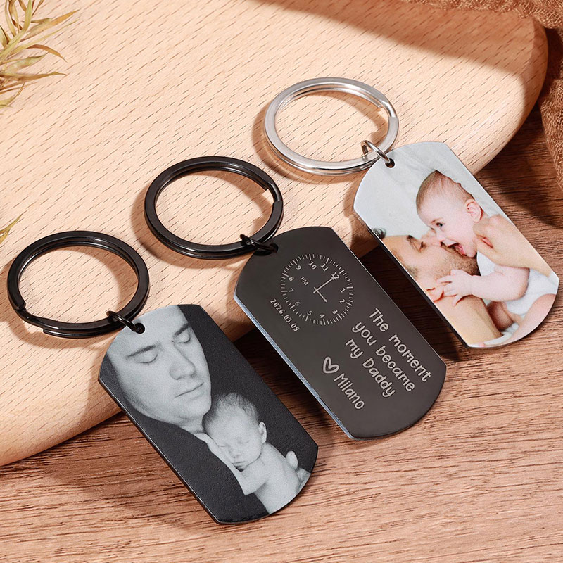 Personalised The Moment You Became My Daddy Photo Keyring Custom Dad Keychain with New Born Baby Photo Gift for New Daddy Mommy