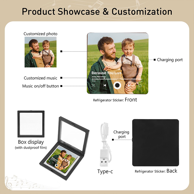 Personalized Music Fridge Magnet Custom Family Photo & Music Fridge Magnet Play Whole Song Music Box Voicemail Keepsake Birthday Christmas Gift for Family