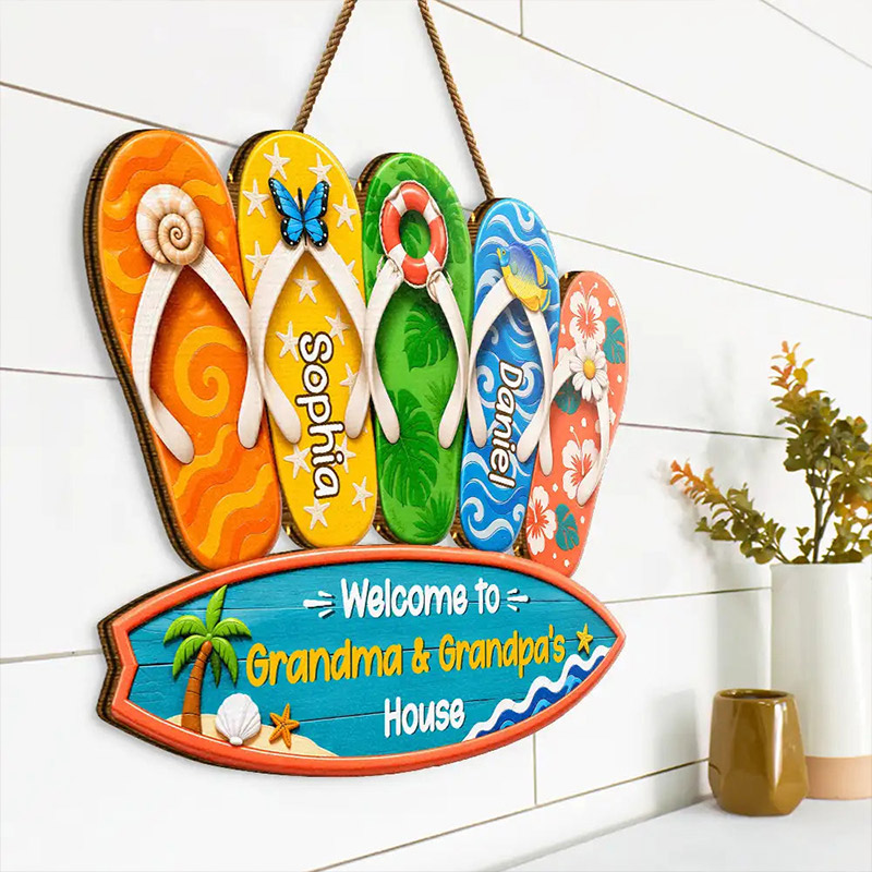 Personalized Welcome To Grandma Grandpa House Sign Custom Wood Sign with Kids Names 1-12 Gift for Grandparents Family Gift