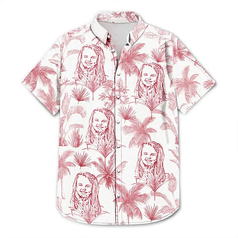 Personalized Photo Pencil Drawing Toile De Jouy Pattern Family Kids Pet Custom Hawaiian Shirt Family Gifts