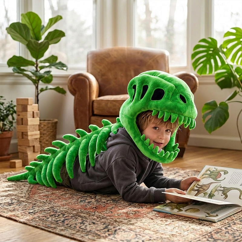 Personalized Dinosaur Costume Hat And Tail Set Themed Pretend Play Adventure Design Soft Plush Kids Dress Up Outfit For Parties And Gifts