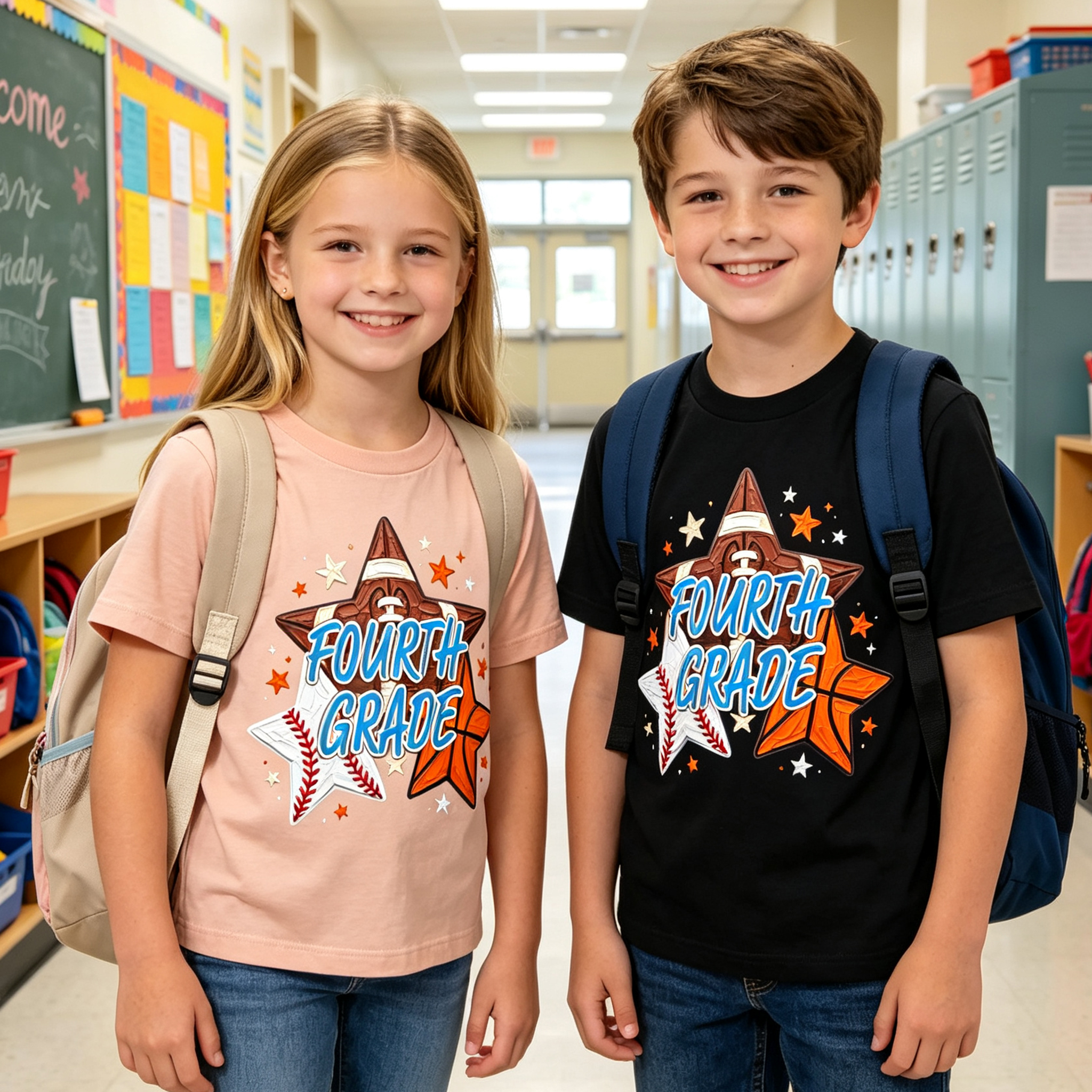 Personalized Sports Star Kids T-Shirt Oil Painting Print Back To School Gift for Kids