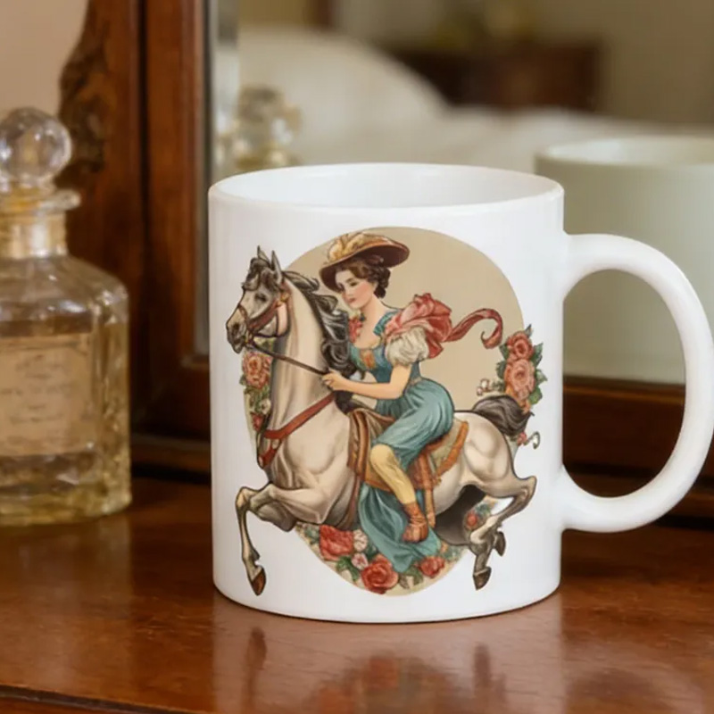 Personalized Couple Mug Victorian Equestrian Art Coffee Mug for Riding Lovers