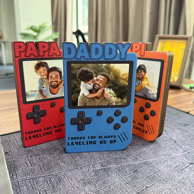 Personalized Gift for Gamer Dad Custom Photo Dad Frame Retro Game Console Photo Wooden Block Sign Game Lover Room Decor Christmas Gift