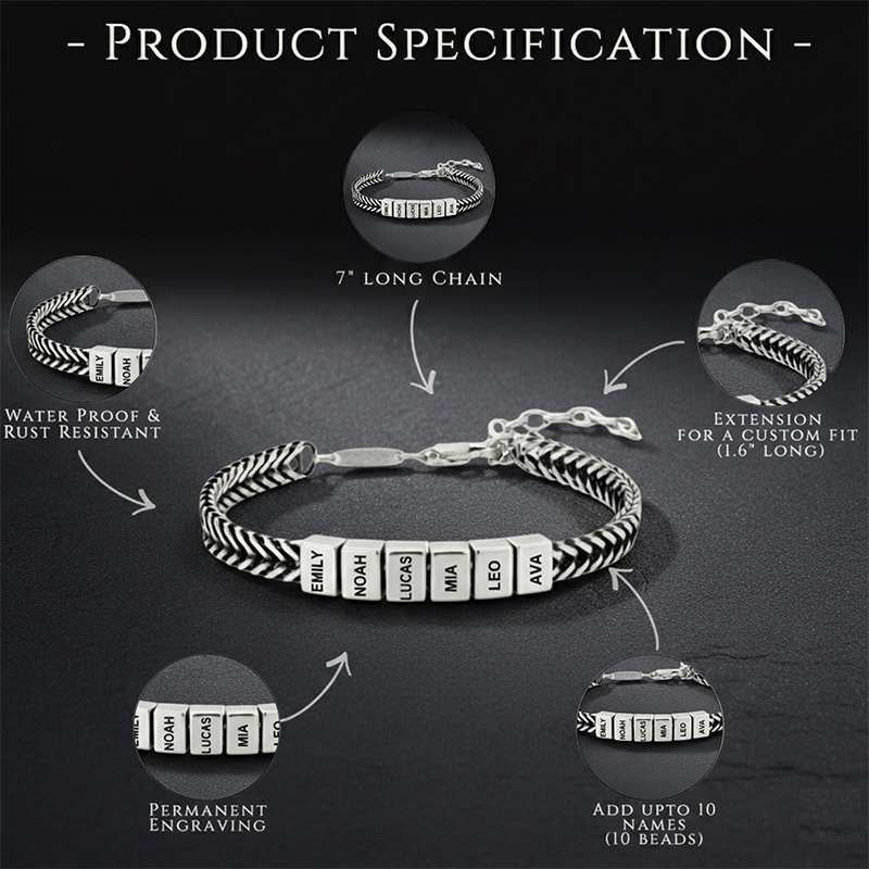 Personalized Mens Bracelet for Dad Stainless Steel Bracelet with Kids Names Family Name Bracelet Custom Daddy Bracelet Gift