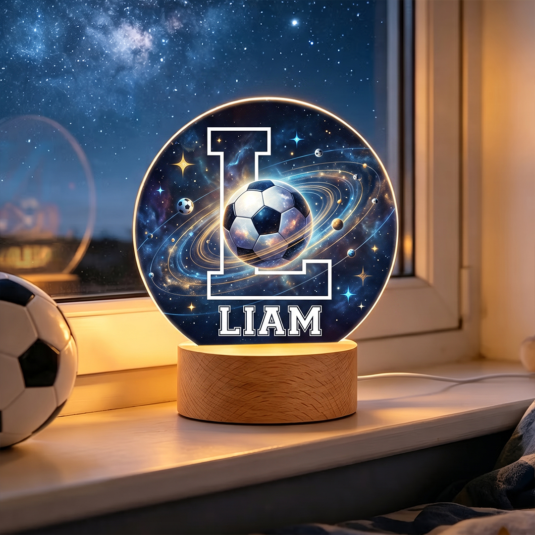 Personalized Soccer Themed Starry Sky Night Light USB LED Table Lamp Custom Name Children's Gift Bedroom Bedside Lamp Decoration