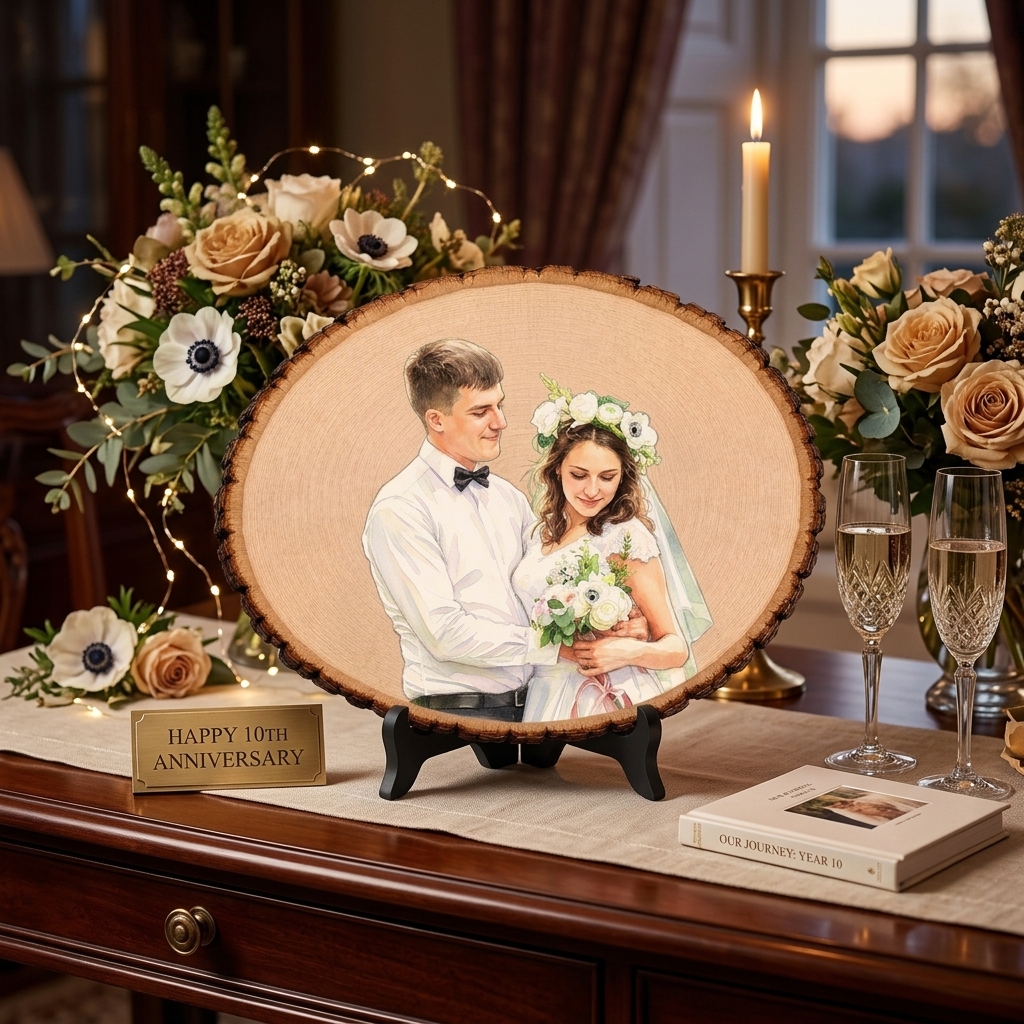 Personalized Photo Engraving Basswood Keepsake Custom Watercolor Photo Art on Wood Slice Engraved Log Slice Gift for Couple Photo Gift for Her Him