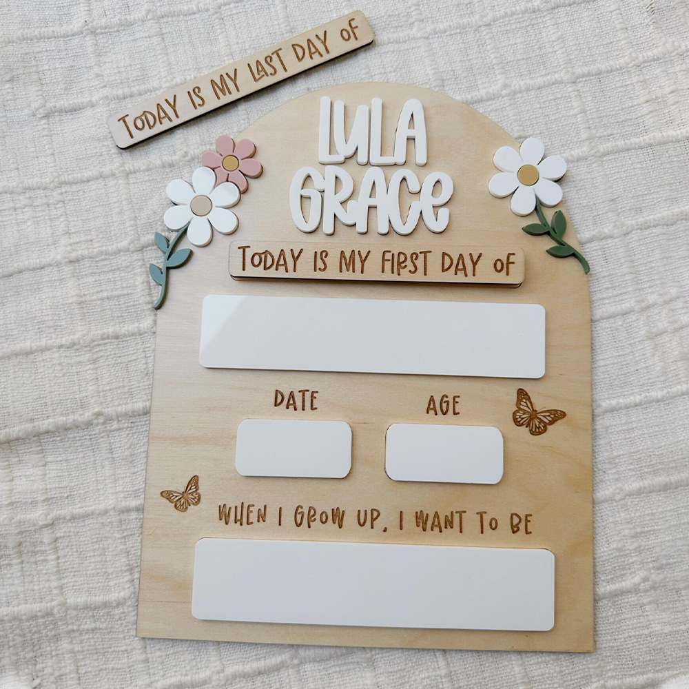 Personalized Floral First Day of School Sign Last Day of Sign Back to School Sign