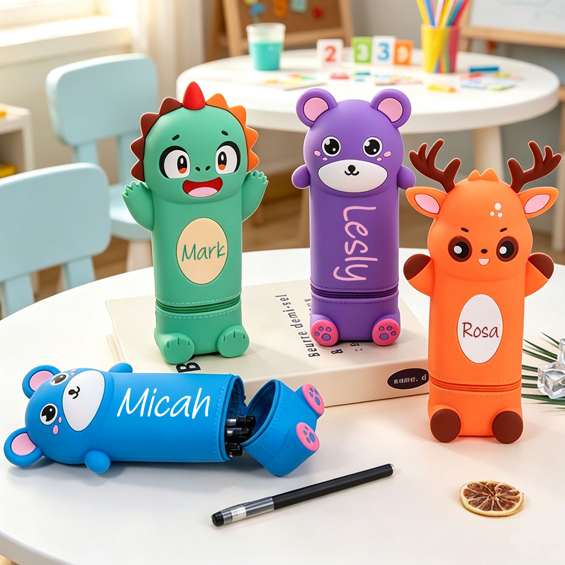 Personalized Silicone Pen Holder with Animal Cartoon Design Suitable for Students Can Stand Upright Large Capacity Stationery Storage