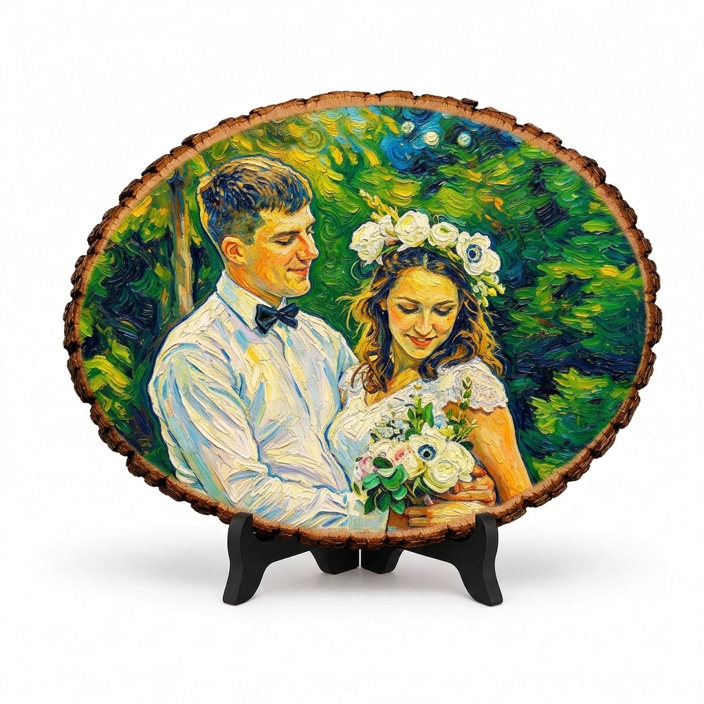Personalized Painting Photo Engraving Basswood Keepsake Custom Photo Art on Wood Slice Engraved Log Slice Gift for Couple Photo Gift for Her Him