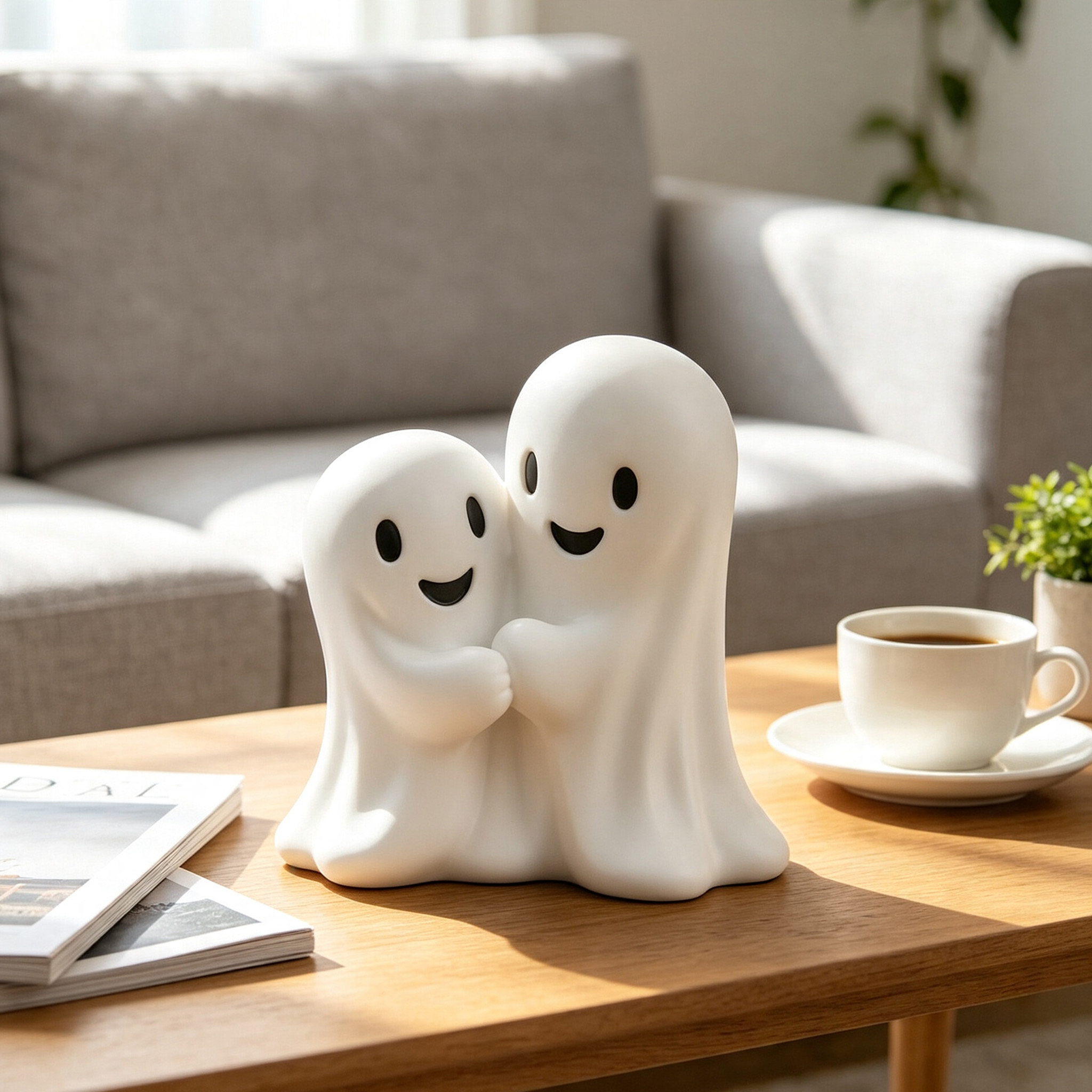 Personalized 3D Printed Ghost Hug Figurine Cute Ghost Couple Statue Kawaii Desk Decor Romantic Shelf Ornament Halloween Decor Gift for Couples