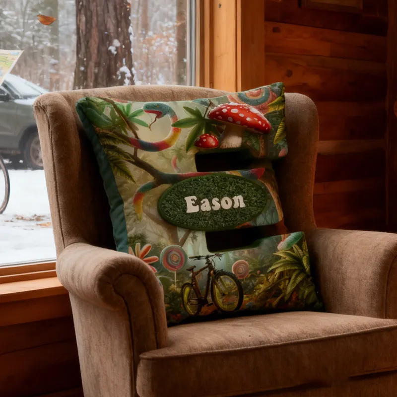Personalized Forest Bicycle Letter Pillow Custom Name Festive Decor with Bicycle Christmas Gifts for Family Graphic 3D Print Cycling Riding Lovers