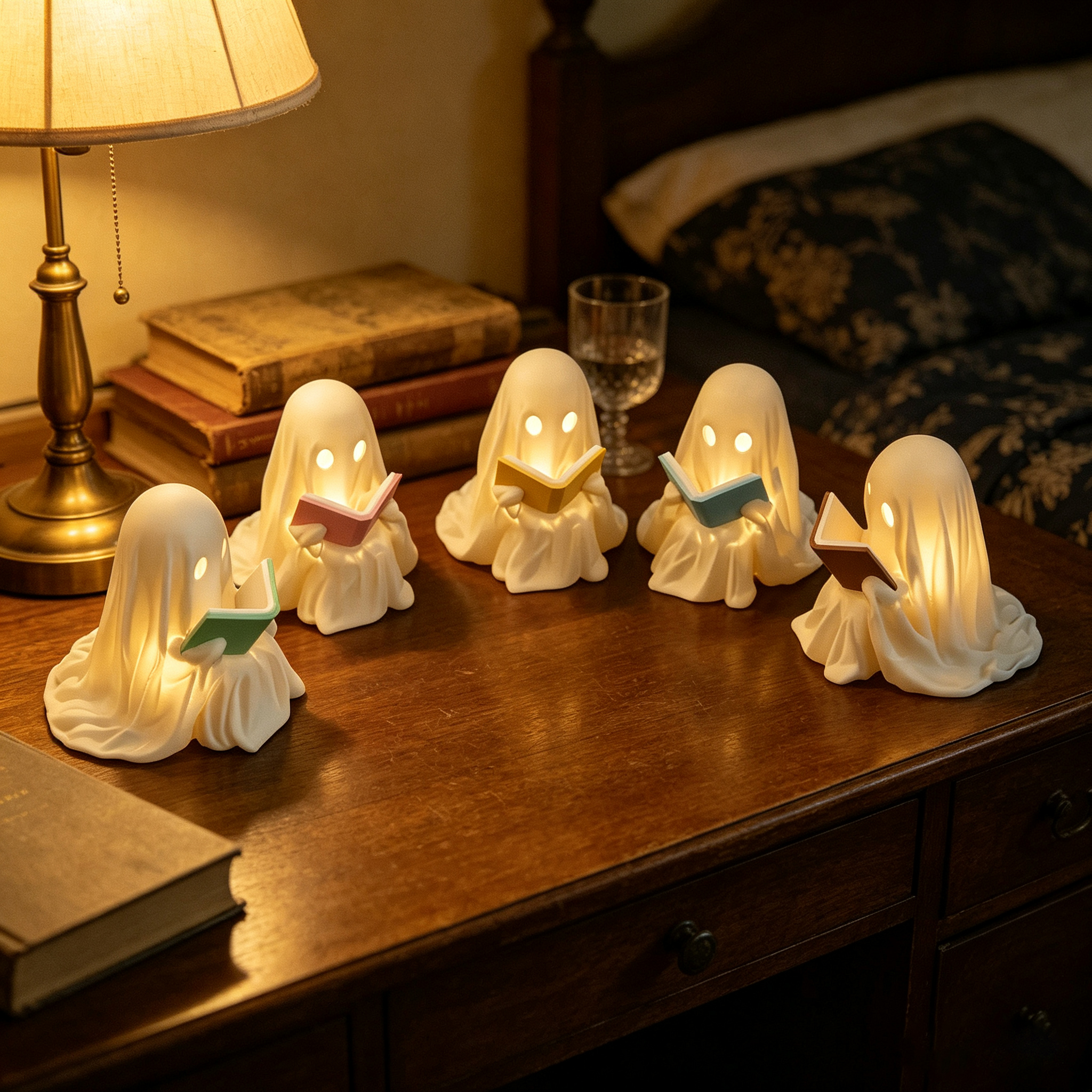 Ghost Reading Book Lantern With LED Tea Light Halloween Decor