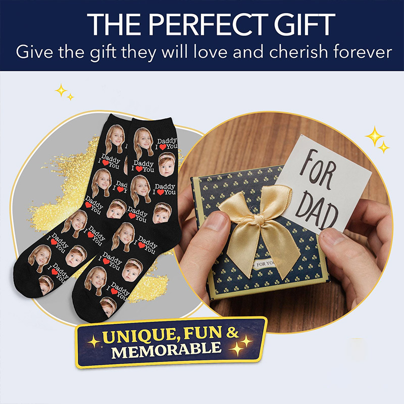 Personalized Face Socks with Kids Photos for Dad Grandpa Daddy I Love You Socks Dad Birthday Gift