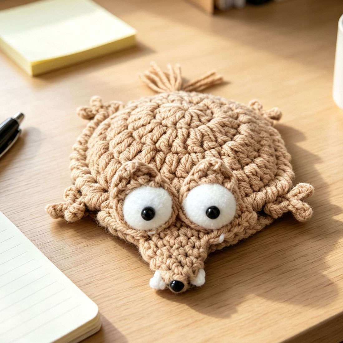 Bouncy Squirrel Coaster Crochet Fun Office Desk Accessory Thank You Gift for Teacher Coworker