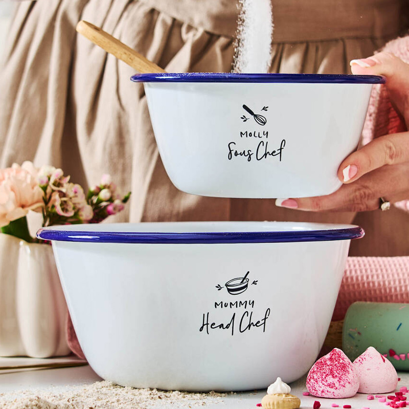 Personalized Daddy And Me Mixing Bowl Set Custom Enamel Bowl Set with Name Engraved Gift for Family Dad Kids Cooking Lover Gifts