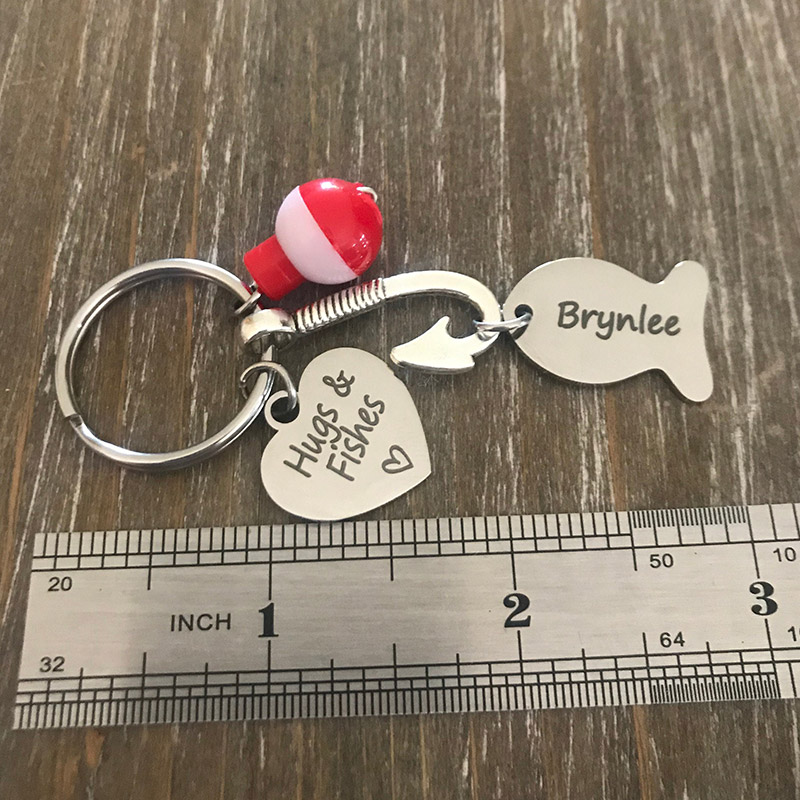 Personalized Fishing Keychain with Kids Names for Dad Grandpa Custom Engraved Fish Hook Fishing Lover Gifts for Him