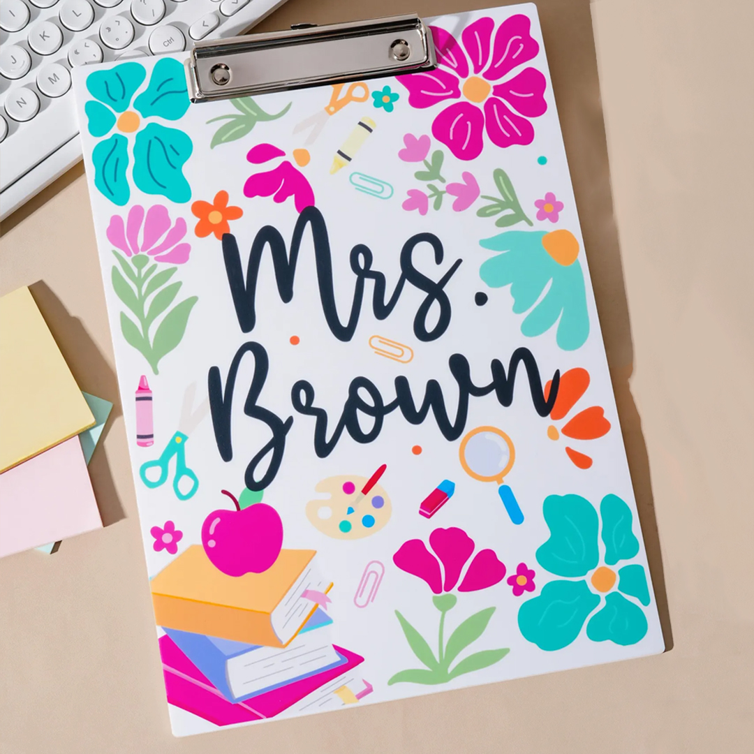 Personalized Florals Teacher Clipboard Custom Name Acrylic Paper Clipboard Back To School Gift