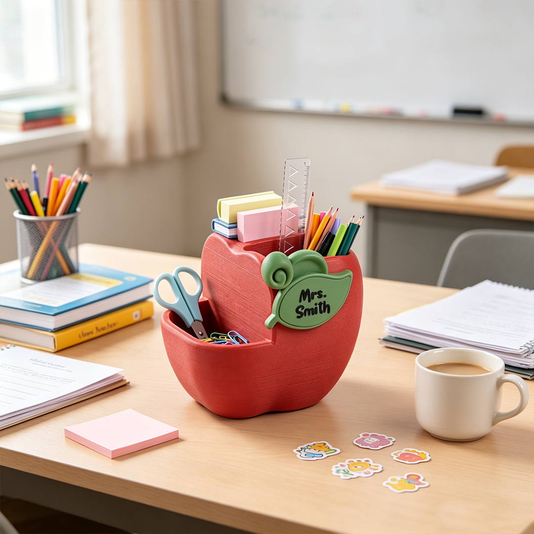 Personalized 3D-Printed Apple Desktop Organizer Custom Text Back to School Teacher's Day Gift for Teacher