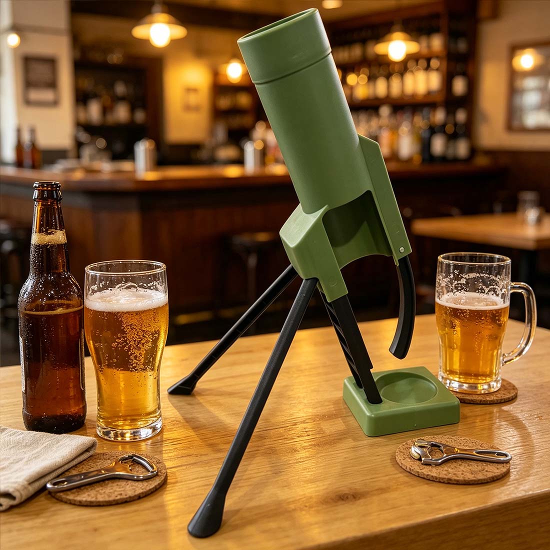 Beer Bottle Opener Mortar Military-Style Cap Launcher Unique Gift for Men Dad & Beer Lovers
