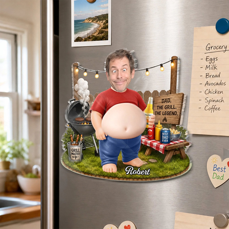 Personalized Photo Dad Bod Belly Squishy Acrylic Fridge Magnet Funny Gift for Dad Grandpa I Make Dad Jokes Professionally