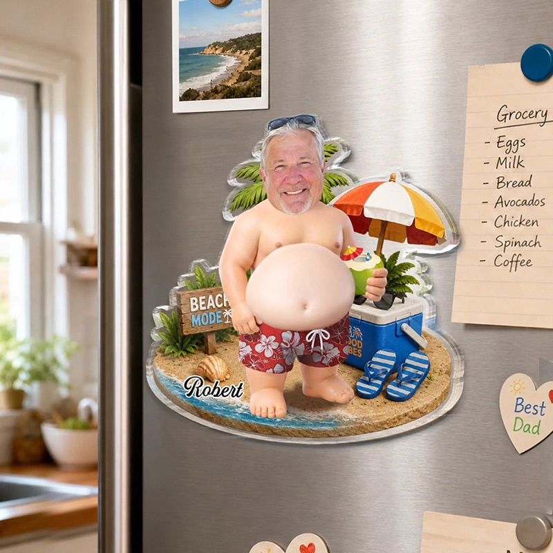 Personalized Photo Dad Bod Belly Squishy Acrylic Fridge Magnet Custom Summer Vacation And Travel Gifts For Dad Grandpa Too Hot To Mow Today