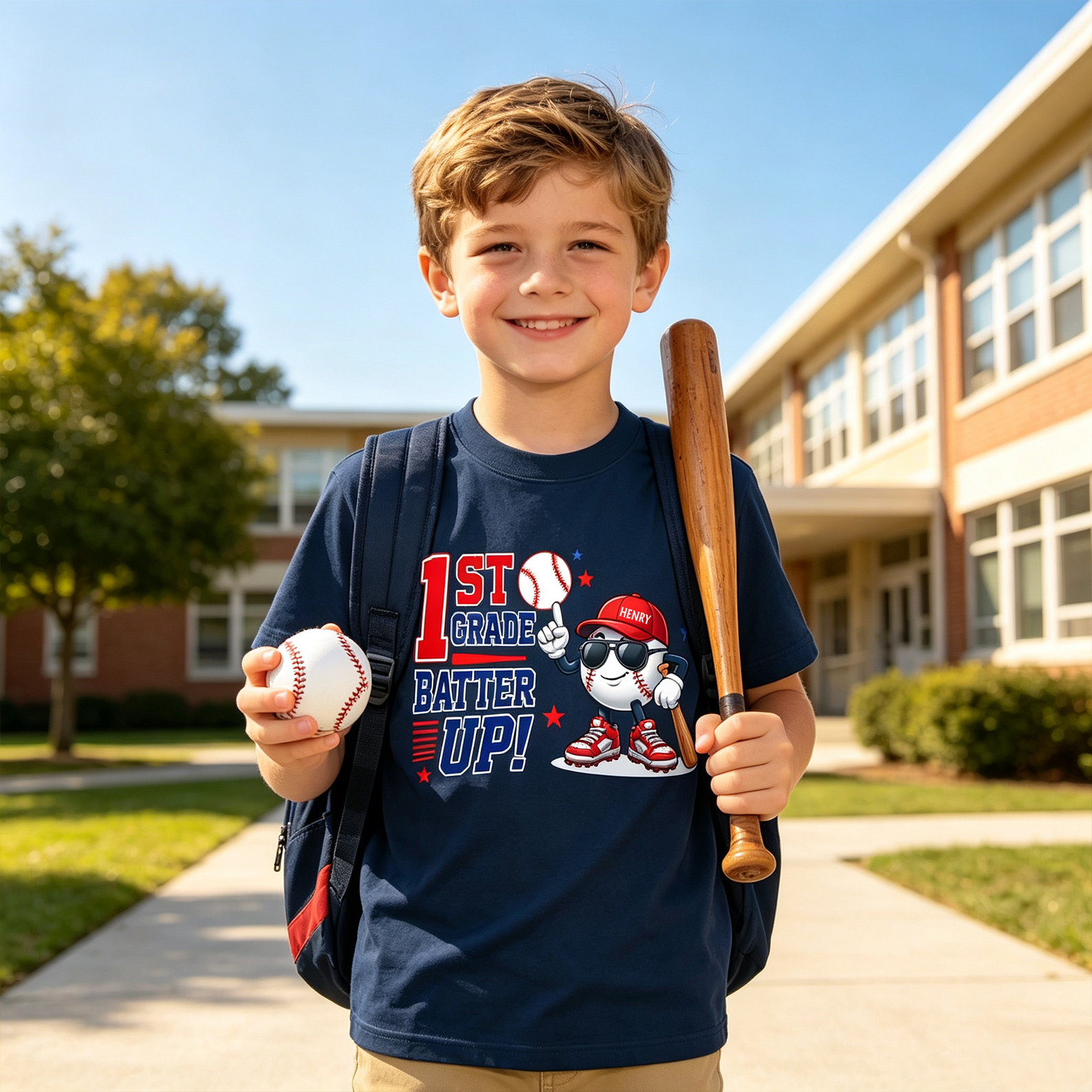 Personalized Kid's Shirt Baseball T-Shirt Custom Grade Batter Up Gift for Back To School