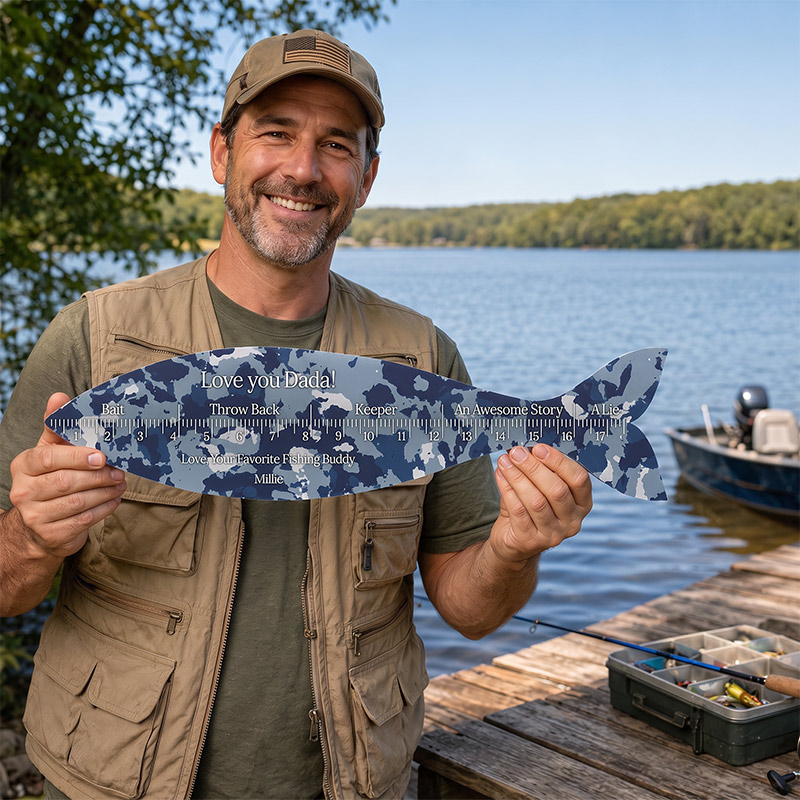 Personalized We Hooked the Best Dad Fish Ruler Wood Fish Ruler with Kids Name Eengraved Custom Birthday Gift for Dad Gift for Grandpa Dad Fishing Gift