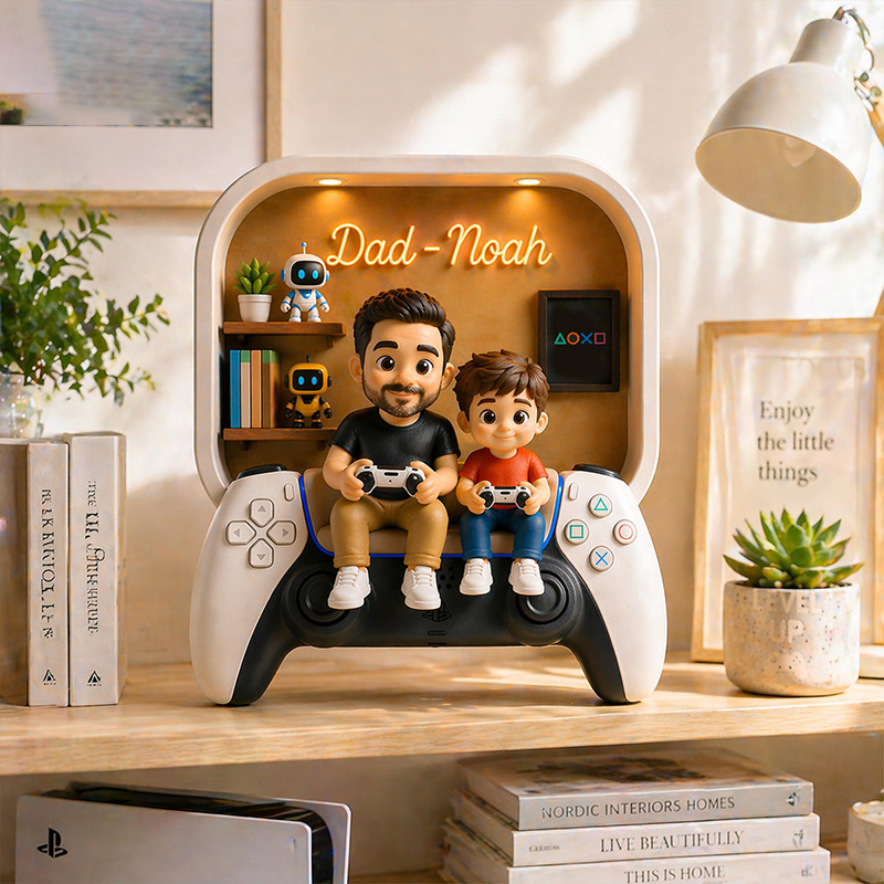 Personalized Dad And Son Gaming 2D Flat Acrylic Block Custom Gamer Block Dad Birthday Gift Daddy Gaming Sign Game Lover Room Decor
