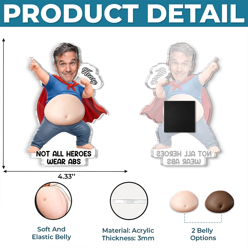 Personalized Photo Dad Bod Belly Squishy Acrylic Fridge Magnet Custom Funny Gifts For Dad Grandpa Official Belly Appreciation Club