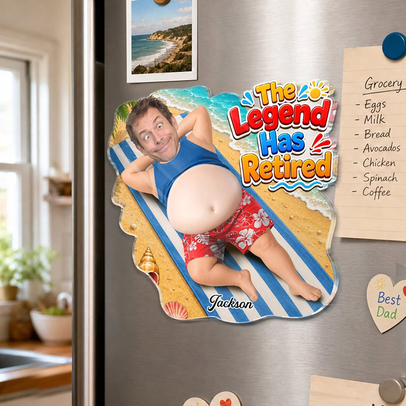 Personalized Photo Dad Bod Belly Squishy Acrylic Fridge Magnet Custom Funny Gifts For Dad Grandpa The Legend Has Retired